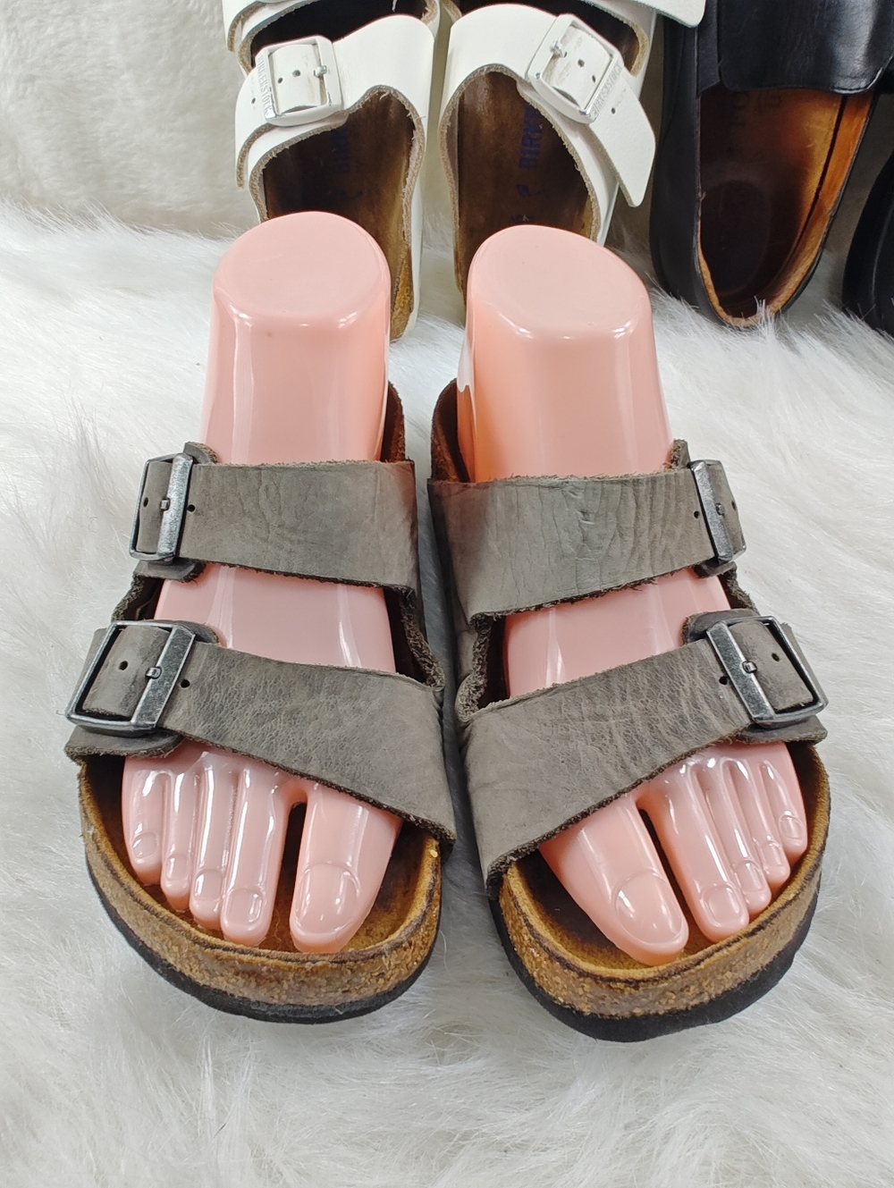 Birkenstock Gray Two-Strap Leather Sandals